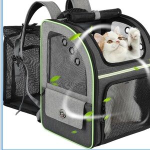 Pet Carrier Backpack with Green Accents
